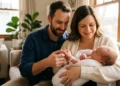 Genitori che stringono la mano di un neonato in un ambiente luminoso, simbolo del bonus nuovi nati 2026