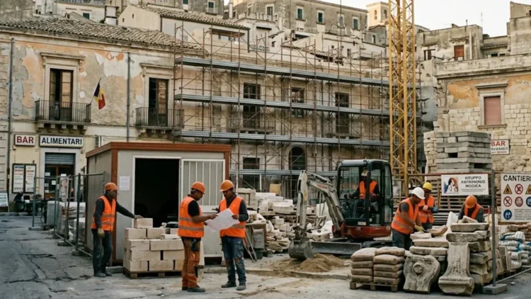 Cantiere edilizio con nuove costruzioni e lavori di riqualificazione urbana in Italia
