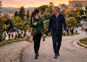 Persone camminano in un parco per attività fisica leggera a maggio