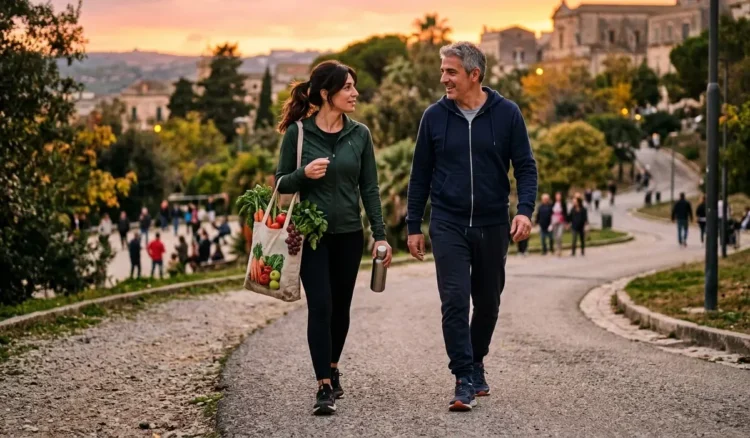 Persone camminano in un parco per attività fisica leggera a maggio