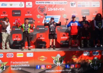 Demian Falla su GasGas 85 durante una prova speciale del Campionato Italiano MiniEnduro a Oliveto Citra