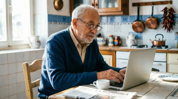 Anziano visualizza il certificato pensione 2026 modello ObisM sul portale Inps