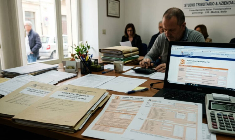rottamazione cartelle 2026 con documenti fiscali e calcolatrice su scrivania