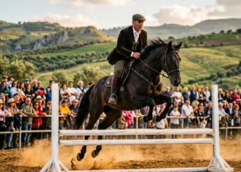 Cavaliere in gara al Concorso di Salto a Ostacoli durante la Fiera Mediterranea del Cavallo alla Tenuta Ambelia di Militello Val di Catania