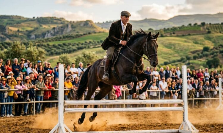 Cavaliere in gara al Concorso di Salto a Ostacoli durante la Fiera Mediterranea del Cavallo alla Tenuta Ambelia di Militello Val di Catania