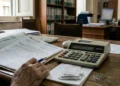 Documenti fiscali e calcolatrice su tavolo, tema rottamazione e CPB