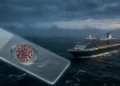 Una nave da crociera nell'Oceano Atlantico avvolta dalla nebbia, simbolo dell'emergenza hantavirus