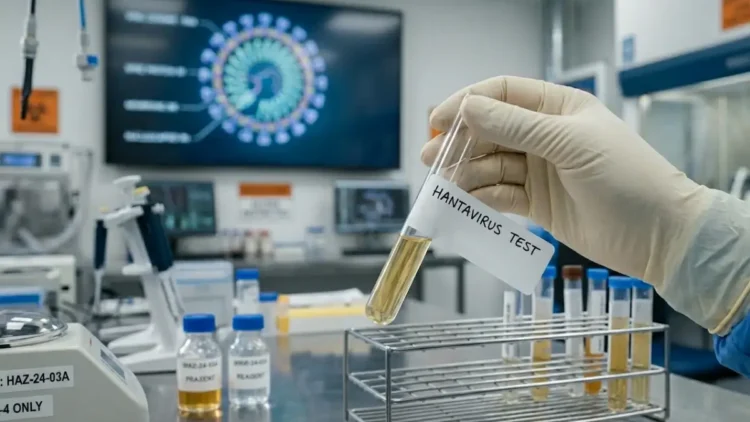 Ricercatore in laboratorio analizza campioni di hantavirus per diagnosi precoce