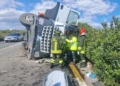 Incidente a Ragusa sulla SP 25 con camion ribaltato e soccorsi sul posto