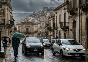Pioggia e temporale tra Ragusa e Modica durante il peggioramento meteo in Sicilia