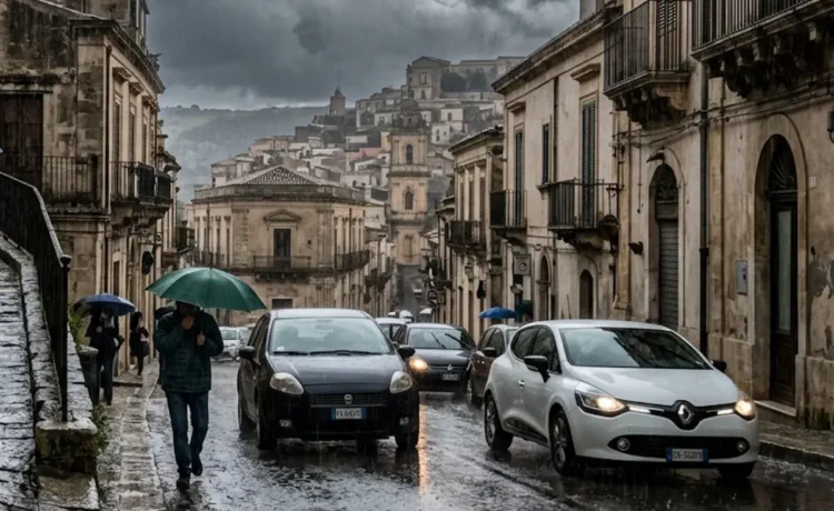 Pioggia e temporale tra Ragusa e Modica durante il peggioramento meteo in Sicilia