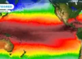 Mappa delle anomalie termiche nel Pacifico che annuncia un'estate rovente El Niño per il 2026.