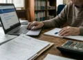 Persona che consulta il sito INPS da computer per verificare pagamenti NASpI