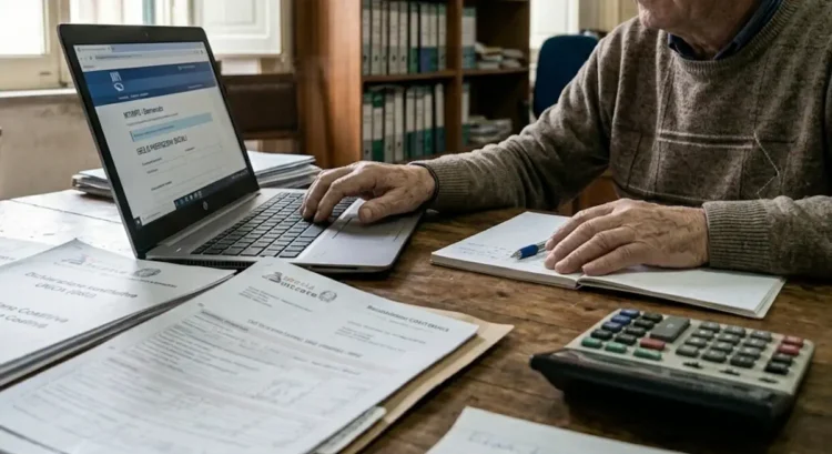 Persona che consulta il sito INPS da computer per verificare pagamenti NASpI
