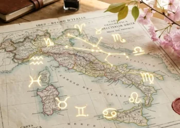 Illustrazione dei segni zodiacali con sfondo stellato e un richiamo alla data del 5 maggio 2026 per l'oroscopo.