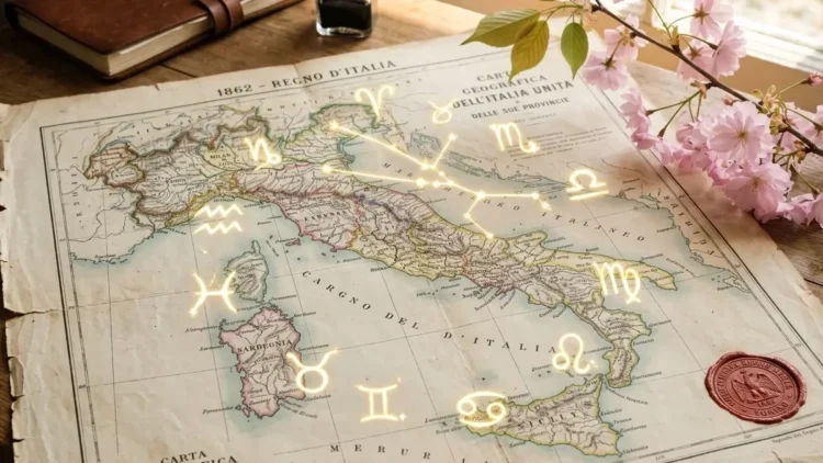 Illustrazione dei segni zodiacali con sfondo stellato e un richiamo alla data del 5 maggio 2026 per l'oroscopo.