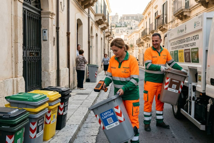 Mastelli per Ragusa differenziata microchip durante raccolta rifiuti urbana