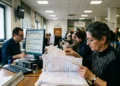 Sportello Agenzia Entrate Riscossione con contribuente e fascicolo cartelle esattoriali