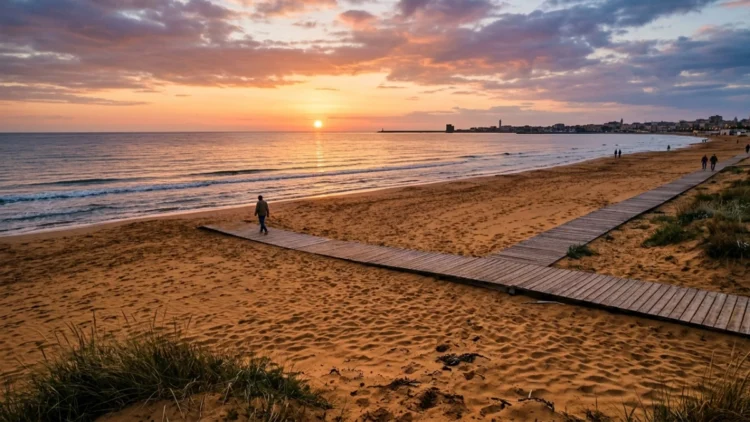 Veduta della costa sabbiosa di Pozzallo interessata dal dibattito sulle concessioni balneari.