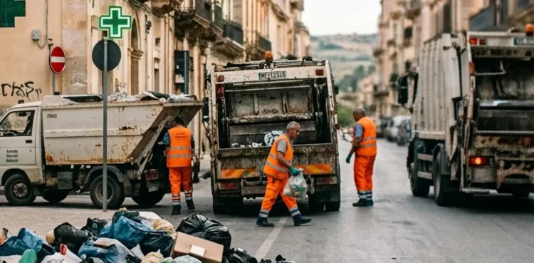 Rifiuti accumulati in una strada di Vittoria durante le criticità nella raccolta differenziata. foto archivio