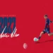 Alessio Asero in maglia rossoblù durante una fase di gioco nella grafica che annuncia la sua conferma al Modica Calcio