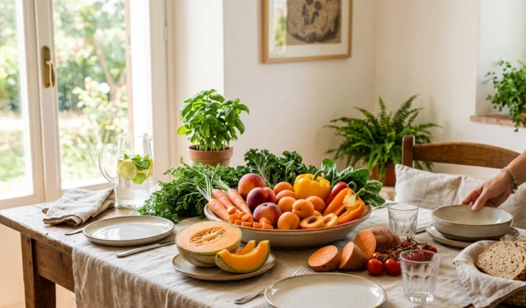 alimentazione abbronzatura sana con cibi ricchi di betacarotene e verdure fresche