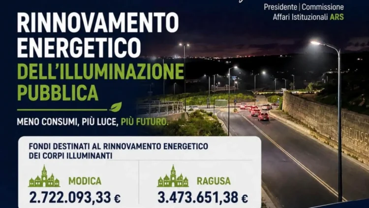 Infografica sul rinnovo energetico dell’illuminazione pubblica con i fondi destinati a Modica e Ragusa