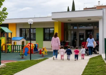 Ingresso di un asilo nido con area giochi esterna, immagine rappresentativa dei nuovi servizi per l’infanzia a Modica.