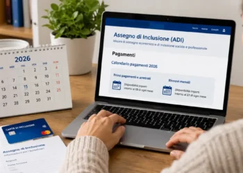 Persona che consulta online il calendario dei pagamenti dell’Assegno di Inclusione su un computer