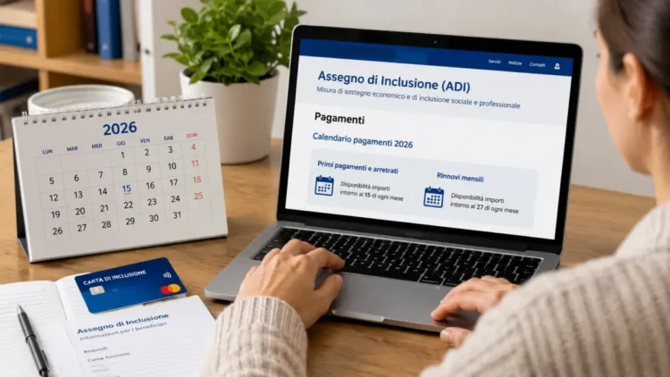 Persona che consulta online il calendario dei pagamenti dell’Assegno di Inclusione su un computer