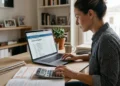 Famiglia che consulta un portale INPS su computer con calendario pagamenti assegno unico giugno 2026