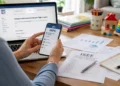 Genitore che consulta online la pratica INPS dell'Assegno Unico 2026 con documenti ISEE su un tavolo domestico.