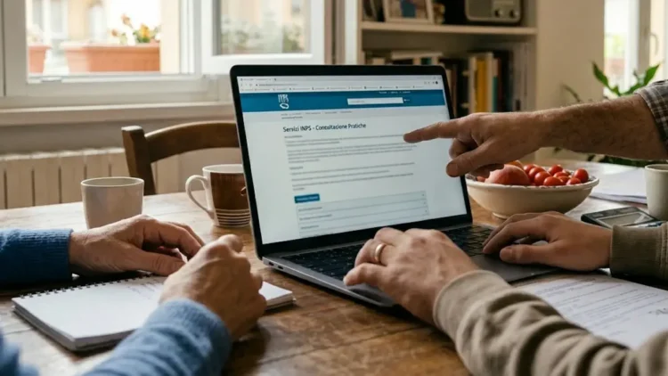 Famiglia al computer mentre consulta portale INPS per assegno unico giugno 2026