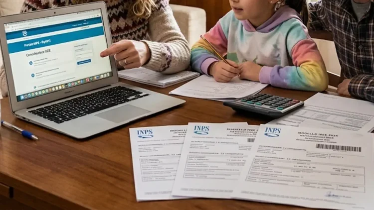 Calcolo Assegno unico INPS su computer con documenti ISEE