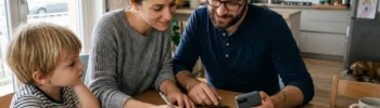 Illustrazione fotorealistica AI di famiglia che controlla calendario pagamenti INPS assegno unico giugno 2026