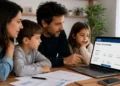 Famiglia italiana che controlla online i pagamenti dell’Assegno Unico di giugno 2026 dal computer di casa
