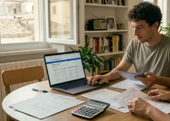 Famiglia che consulta documenti ISEE e pratiche INPS per l’Assegno unico 2026