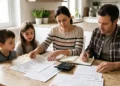 Immagine generata con intelligenza artificiale che mostra una famiglia mentre consulta documenti ISEE e calendario per l’assegno unico 2026