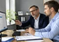 Consulente del lavoro e imprenditore esaminano online le domande per gli incentivi alle assunzioni 2026.