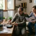 Famiglia italiana utilizza decoder TV collegato a televisore in salotto domestico