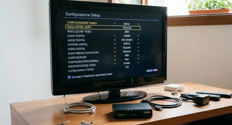 Famiglia italiana utilizza un decoder TV digitale in salotto moderno