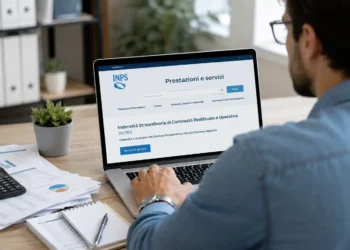 Professionista al computer mentre presenta online la domanda per il bonus Iscro 2026.