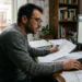 Lavoratore autonomo al computer con documenti fiscali e piattaforma INPS