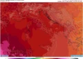 Carta meteorologica ECMWF con temperature elevate e anticiclone africano sull'Italia durante l'ondata di caldo.