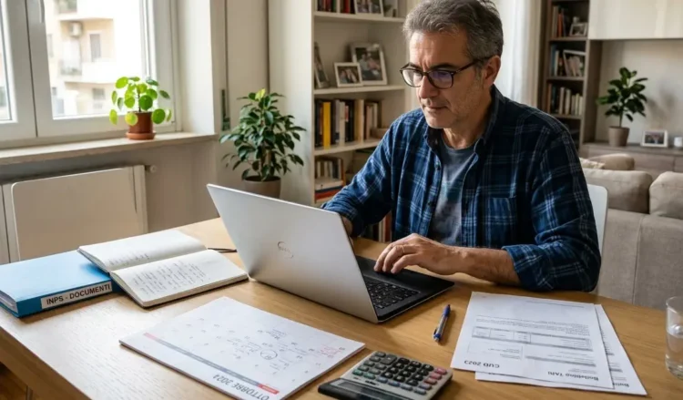 Cittadino controlla online i pagamenti INPS dal computer