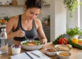Preparazione di un pasto equilibrato con alimenti sani per una perdita di peso graduale e sostenibile.