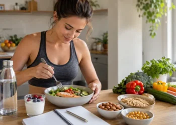 Preparazione di un pasto equilibrato con alimenti sani per una perdita di peso graduale e sostenibile.