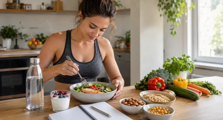 Preparazione di un pasto equilibrato con alimenti sani per una perdita di peso graduale e sostenibile.