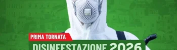 Operatore impegnato nella campagna di disinfestazione 2026 del Comune di Modica con calendario degli interventi.