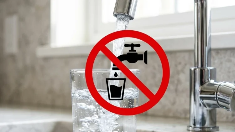 Rubinetto con bicchiere d’acqua e simbolo di divieto, immagine utilizzata per il provvedimento di non potabilità a Scicli.